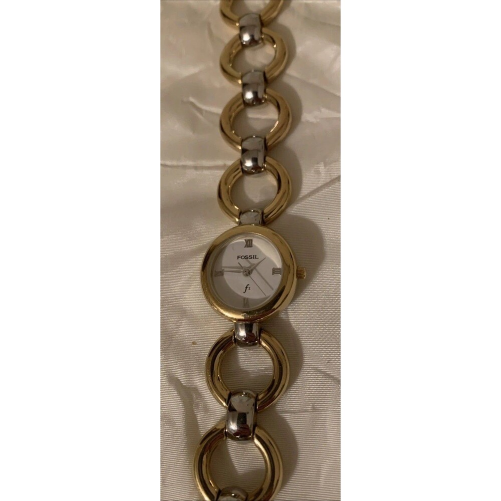 Fossil F2 Bracelet Watch Gold Silver Tone Circles ES-8822 Round Dial New Battery - Picture 3 of 7